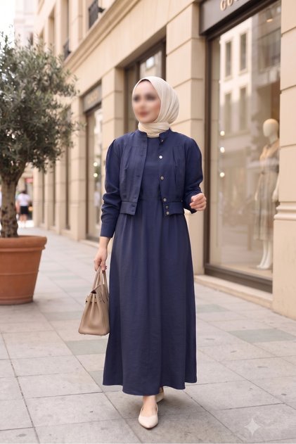 Beli Büzgülü Jile Elbise Lacivert MD002583-08