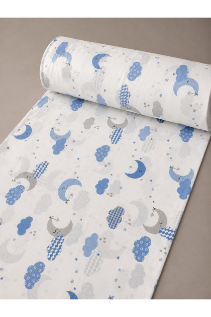 One Meter Cotton Fabric White Background Moon Cloud Patterned 240 cm Wide (100X240 cm)