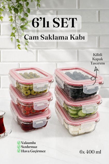 Kapaklı 6'lı Kase Cam Saklama Kabı Kahvaltılık Buzdolabı Düzenleyici Tatlı Fırın Kabı Borcam