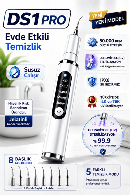 Şarjlı Ağız Bakım ve Temizlik Cihazı, Diş ve Plak Temizleme Çok Başlıklı Hassas Bakım Seti