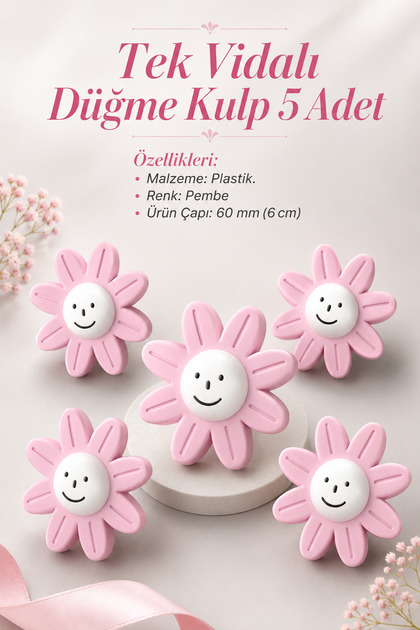 Plastic Smiling Pink Furniture Children's Room Cabinet Door Handle Drawer Handle 5 Pcs