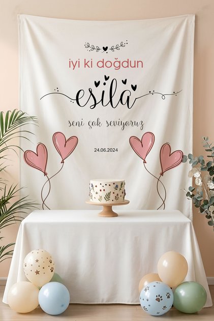 Kişiye Özel Doğum Günü Happy Birthday Duvar Örtüsü Duvar Halısı Birinci Kalite Kumaş