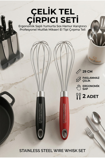 2Pcs Steel Wire Whisk Set 29cm Ergonomic Handle Egg Sauce Batter Mixer Professional Kitchen Mixer Handheld Whisk 720203