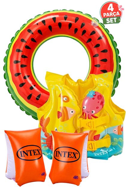 Children's Swimming Learning Set 3-Piece - Arm Sleeves + 51 cm Swim Ring + Life Vest 3-6 Years Pool and Sea Safe Swimming Set