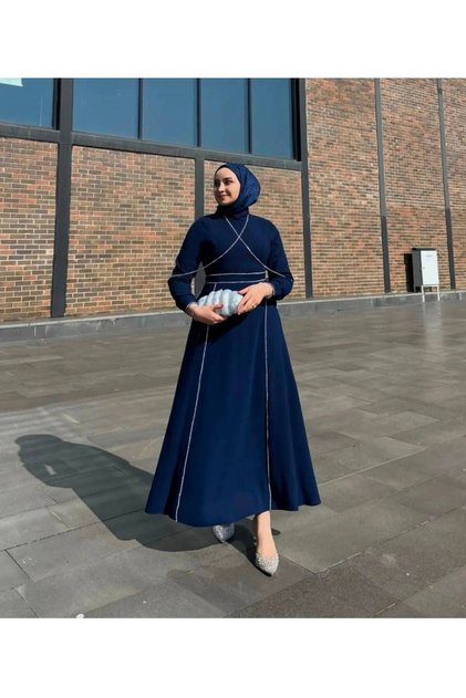 Sparkling Stone Detailed Hijab Evening Dress