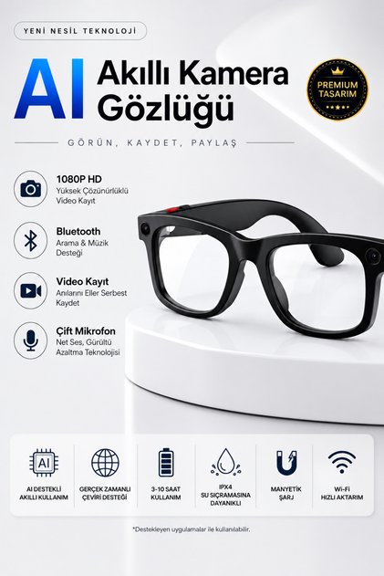 Ai Smart Camera Glasses 1080P Hd Video Recording Bluetooth Calling Music Translation Supported Black