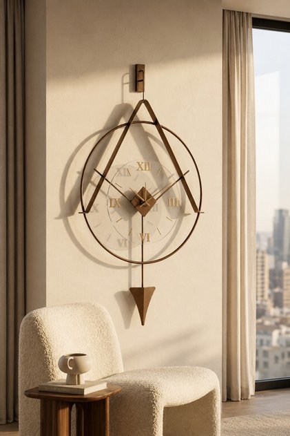 | Meridyen Bronz Klasik -Modern Duvar Saati Sarkaçlı Camlı Metal Duvar Saati - Lüks Salon Modeli