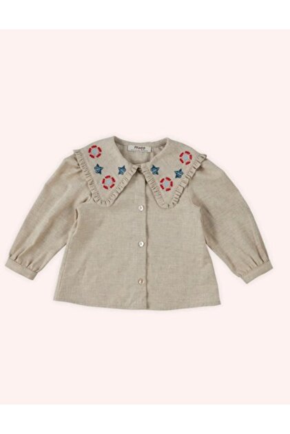 Girl's Collar Embroidered Shirt 3-11 Years Old Red