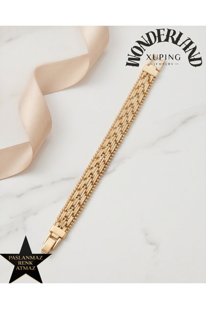 Hasır Kadın Bileklik 19 cm- 14K Altın Renginde - Kararmaz