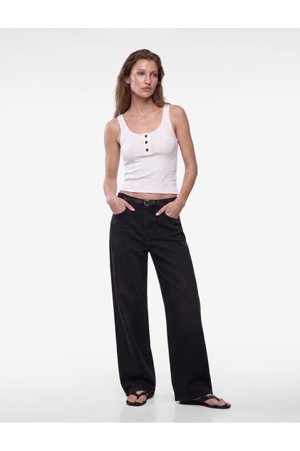Viscose Fabric Slim Fit Buttoned Henley Collar Undershirt Blouse