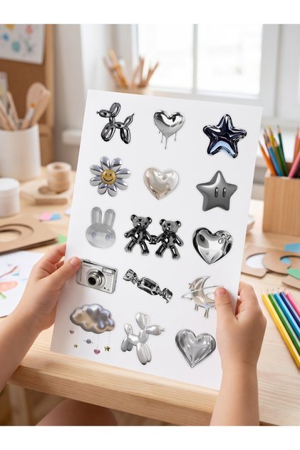 Gümüş Renk Temalı Sticker Seti (2 Sayfa 30 Adet)