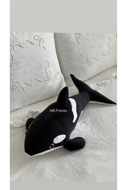 Çocuk Sevimli Katil Balina Oyun&Uyku Arkadaşı Peluş Yastık Siyah&Beyaz 50 cm