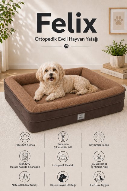 Felix, Visco Süngerli, Ultra Yumuşak, %100 Su Geçirmez Alezli, Konforlu Kedi Ve Köpek Yatağı