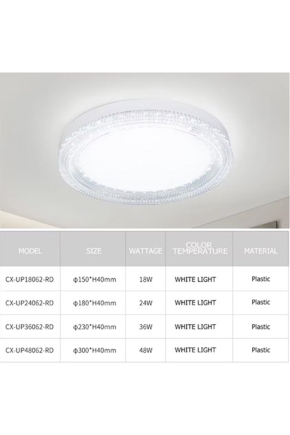 Cold White 30CM (48W) WHITE Modern Ultra Thin Crystal Ceiling Light Round Ceiling Home Lamp Cool Whi