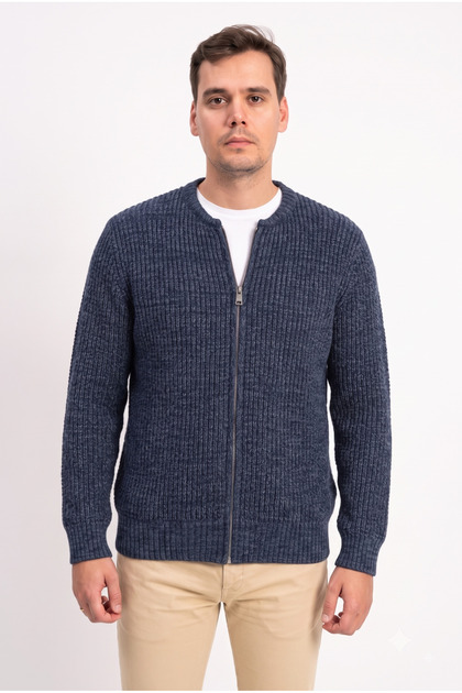 Thick Knitted Men's Knitwear Zippered Bomber Cardigan