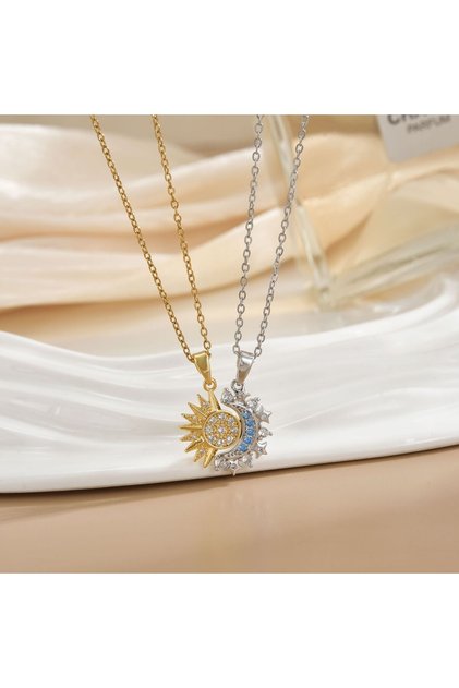 1 New Stainless Steel Magnetic Sun Moon Couple Necklace Fashion Chain for Men and Women Good Friend