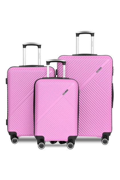 Prisma Series Set of 3 Luggage | Lightweight Small 10KG, Medium 20KG & Large 30KG ABS 4 Wheels Trolley Hardsided Travel Suitcase Pink