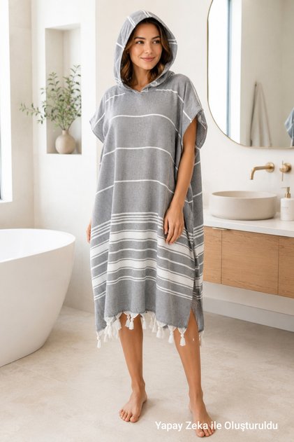 Women's Bathrobe Poncho Cotton Peshtamal Beach Towel