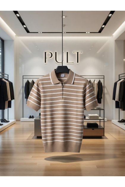 Men's Striped Textured Short-Sleeved Polyoya Knitwear T-Shirt High Quality Patterned Summer Basic T-Shirt