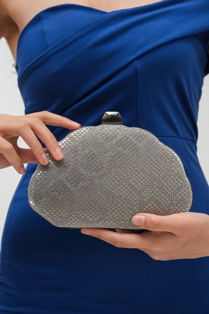 Women's Platinum Snake/Honeycomb Textured Metal Framed Chain Strap Evening Dress Wedding Bag
