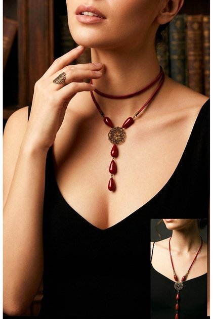Real Leather Jade Stone Design Necklace