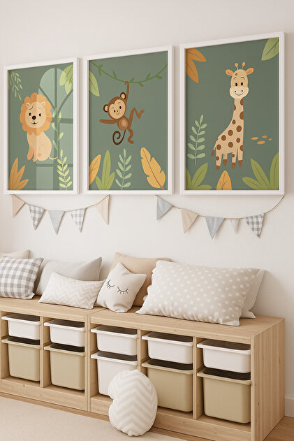 Laminated Framed Pvc Protected Uv Printed 3-Piece Baby Kids Room Wall Painting – Modern & Stylish Wall Decor