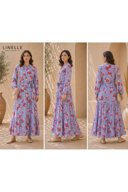 Periwinkle Floral Print Tiered Casual Dress