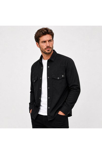 Reeport Long Sleeve Plus Size Men's Denim Shirt - 7644