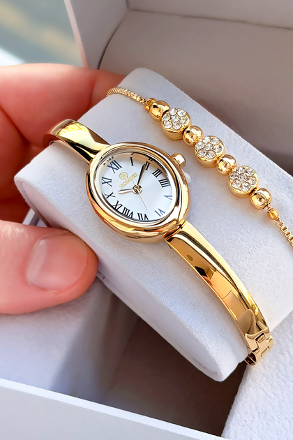 Oval Case Gold Color Women's Wristwatch Steel Band Japanese Movement Gift Special Boxed Hmby2070C1