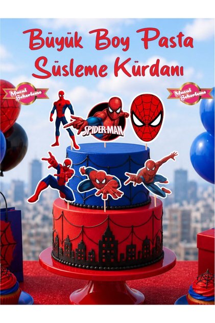 Örümcek Adam Temalı 6'Lı Büyük Boy Özel Kesimli Pasta Süsleme Kürdan Seti & Pasta Kürdanı Süs Kürdan