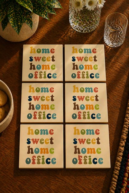 Modern Textual Design - Home Sweet Home Office Set of 6 Coasters - Uv Printing Mdf - 10X10 cm