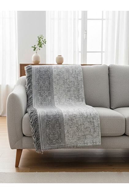 My Evilla Anthracite Silver Gray Sofa Cover with Non-Slip Base, Stylish Textured Fringed Modern Sofa Cover