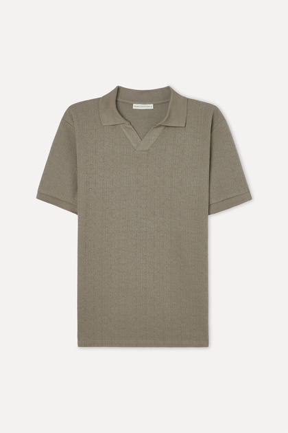 Men's Mink Color Polo Collar Textured T-Shirt