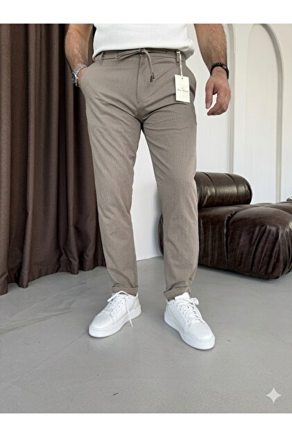 Ars Yaz Esi̇ni̇si̇: Special Textured Fabric, Jagir Side Pocket and Rope Detail, Elastic Waist, Refined and Stylish Slim Fit Tight-Legged Pants