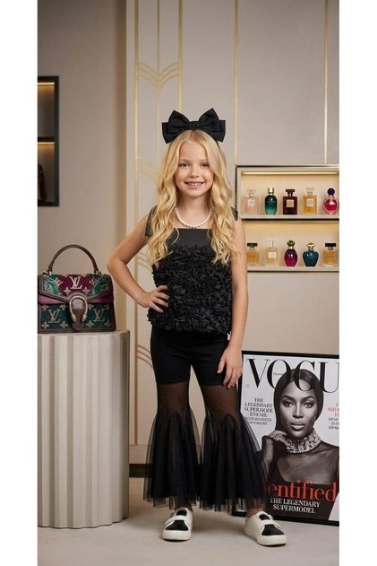 Girl's Rose Blouse and Tulle Pants Set