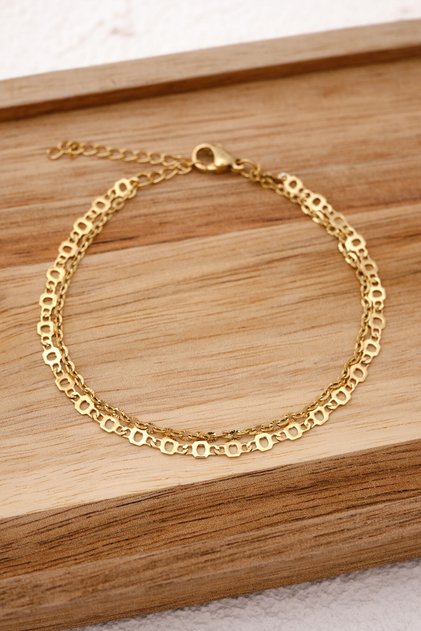 Çelik Noir Bracelet Combination Chain Florya Heart&Textured Rope Bracelet 17+4Cm&21Cm