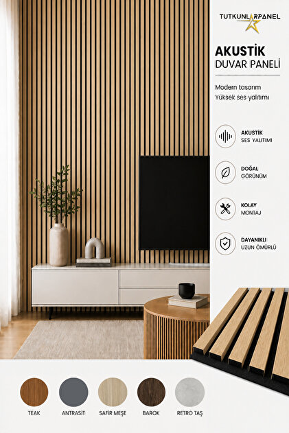 TUTKUNLAR PANEL Akustik Duvar Paneli Çıtalı MDF Ahşap Ses