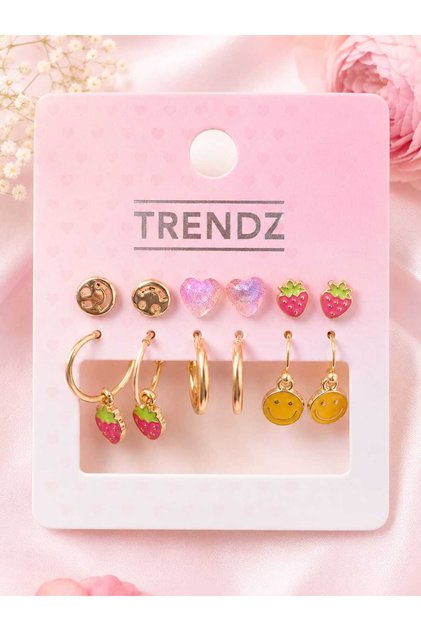 Set cercei damă – modele vesele cu inimă, căpșună și smiley