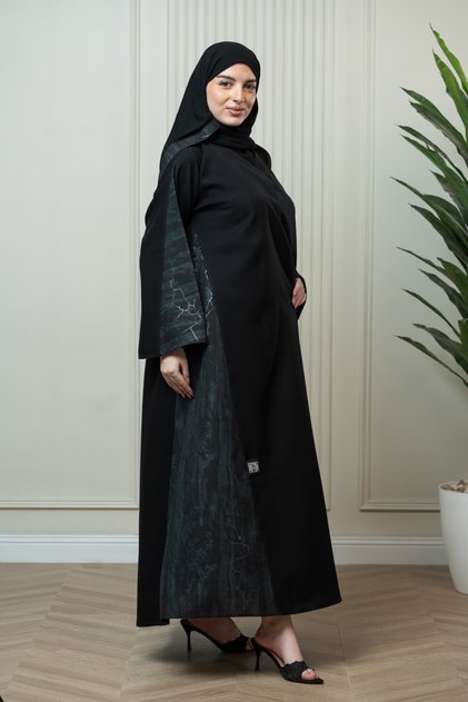 عباية نسائية من لافينيا, قماش كريب منمنت مع جاكار كلوش كامل