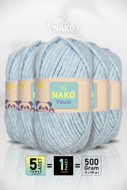 PANDA • Açık Mavi (3082) • 5'li Paket × 100gr/120m • Kadife El Örgü İpi • Amigurumi Punch İpi
