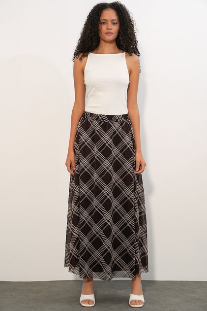 Women's Patterned Lined Skirt 8075 - Dark Brown