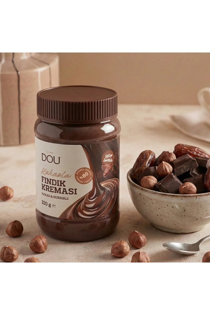 %80 Fındıklı Hurma Özüyle Tatlandırılmış Kakaolu Fındık Kreması 320 Gr