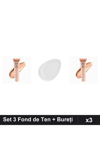 Set 3 Fond de Ten Skin Perfector Ruby Rose 02 + Bureți Machiaj Profesional