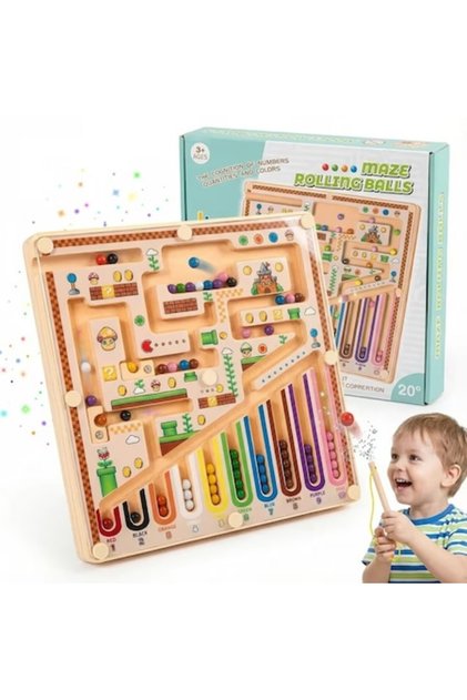 Joc educativ tip labirint: Piatră ® cu bile magnetice și sortare a culorilor pentru copii de 3 ani+, 18x18cm