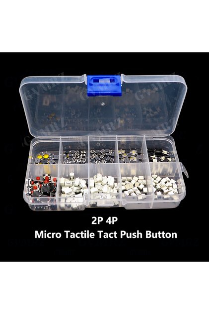 250PCS 250Pcs Micro Tactile Tact Push Button Switch Assorted Kit 2P 4 Pin SMD PCB Momentary Self-res