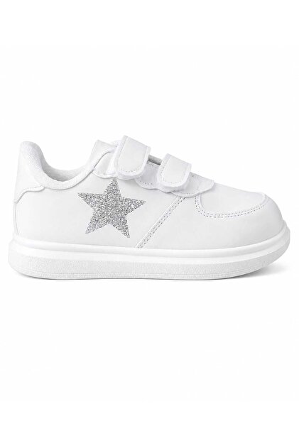 Silver and Grey Star Printed White Band Children's Sports Shoes Sneaker