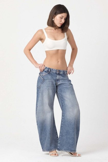 WhatsUp Arka Cep Garnili Barrel Fit Jean Pantolon - Mavi
