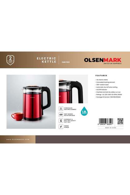 Electric Kettle | 360° Rotating Base, Safety Cut-Off, Dry Boil & Overheat Protection | 1.8 L 1500 W