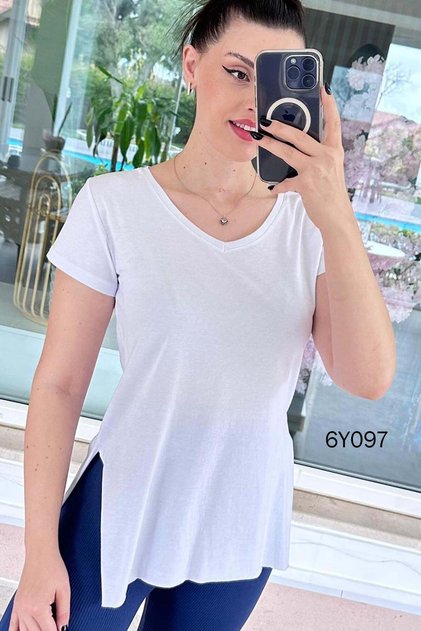 V-Neck Cotton Single Jersey Fabric Tshirt 6Y097