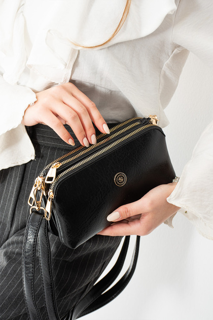 Women's Faux Leather 3-Compartment Metal Zippered Crossbody Small Shoulder Bag